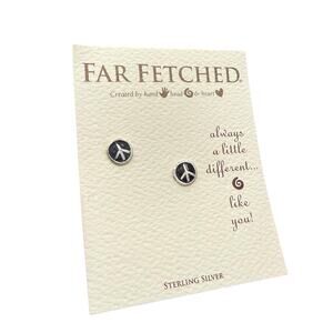 Far Fetched Peace Symbol Post Stud Earrings 925 Sterling Silver Fair Trade